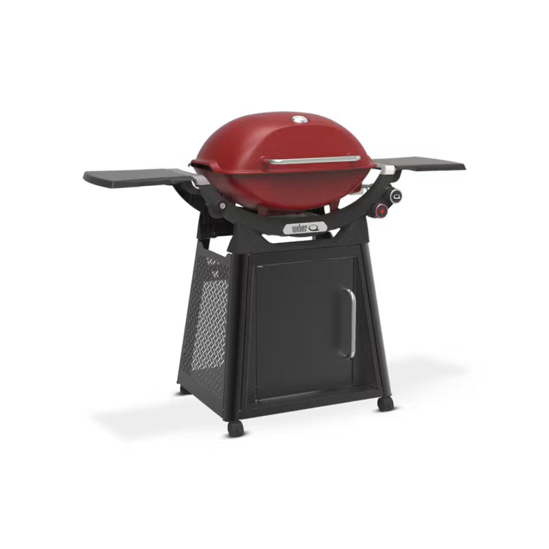 Flame Red | Weber Family Q (Q3200N+) Premium Model. Angled Front View On Stand.