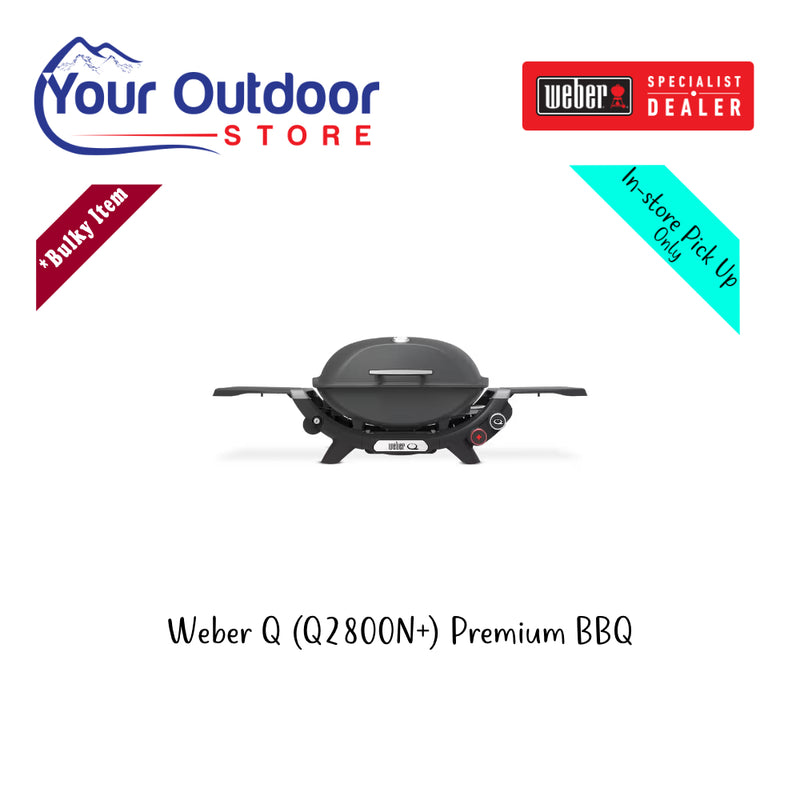 Weber Q (Q2800N+) Premium BBQ. Hero Image Showing Logos and Title. 