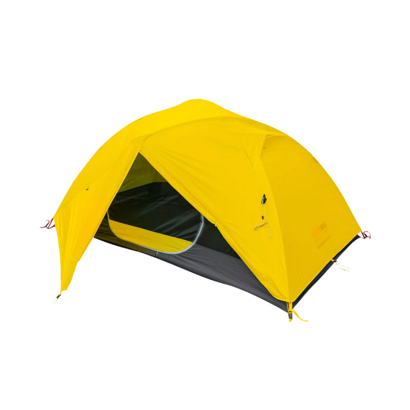 Yellow | Black Wolf Grasshopper UL2 Adventure Tent. Angled Side View Showing Opening. 