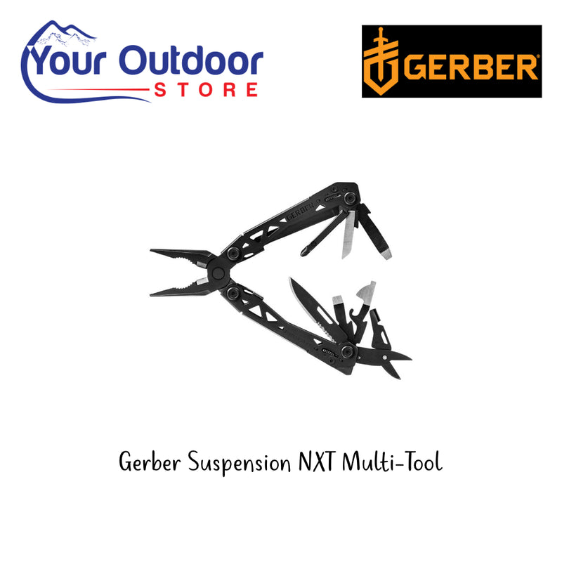 Gerber Suspension NXT Multi Tool. Hero Image Showing Logos and Title. 