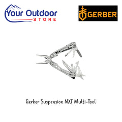 Gerber Suspension NXT Multi Tool. Hero Image Showing Logos and Title. 