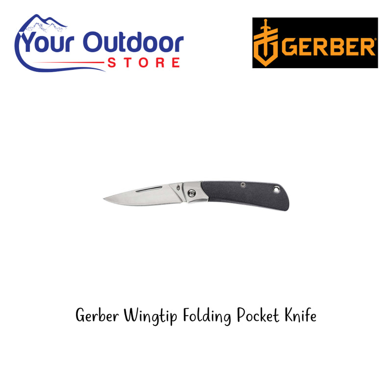 Gerber Wingtip Folding Pocket Knife. Hero Image Showing Logos and Title. 