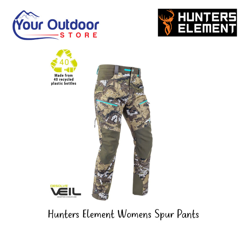 Hunters Element Womens Spur Pants | Hero Image Showing Logos And Titles.