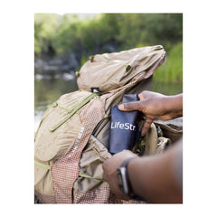 Mountain Blue | LifeStraw Peak Compact Gravity Water Filter System 3L Image Displaying Bottle Rolled Up For Easy Storage.