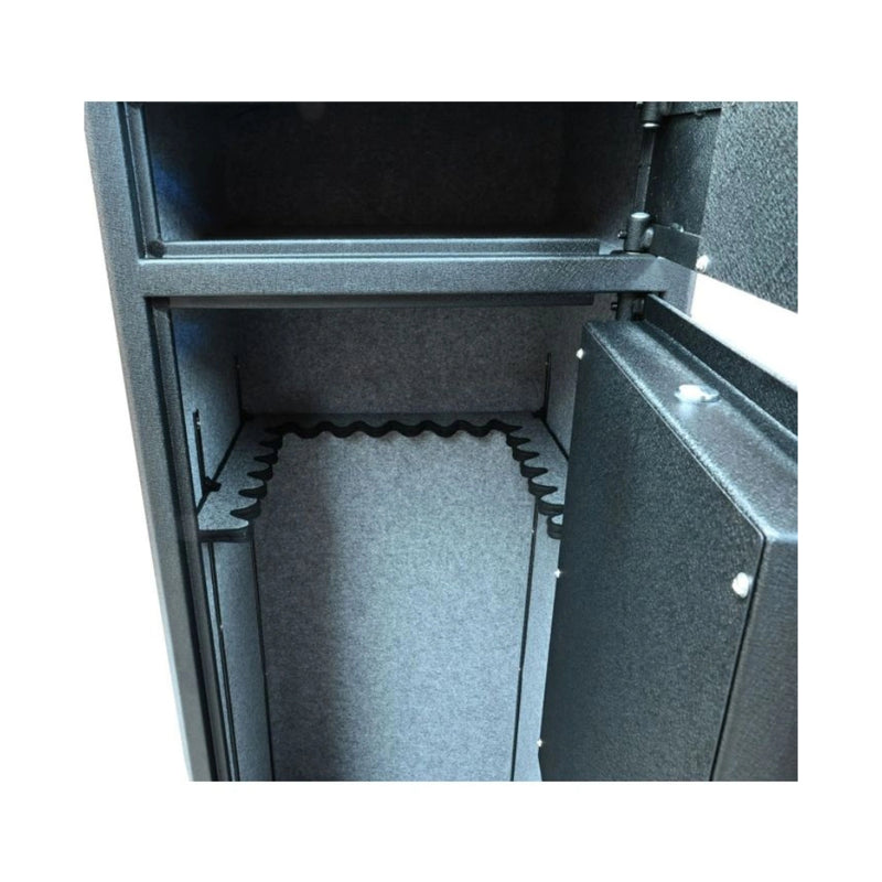 Black | Ridgeline 16 Gun Premium Safe. Close Up View Of Internal Compartments