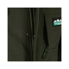 Ridgeline Kids Spray Jacket | Forest Image Showing A Close Up View Of The Chest Pocket With Zipper Open. Main Zipper And Snap Shut Button Open.