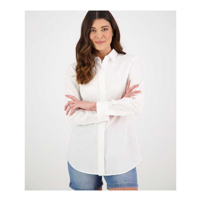 White | Swanndri Catalina Shirt - Front View on Model.
