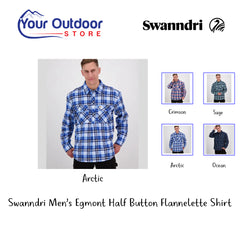 Swanndri Men's Egmont Half Button Flannelette Shirt. Hero Image Showing Logos and Title. 