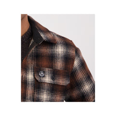South Town Check | Swanndri Kiaraki Wool Shacket Image Showing Close Up View Of The Collar And Pocket.