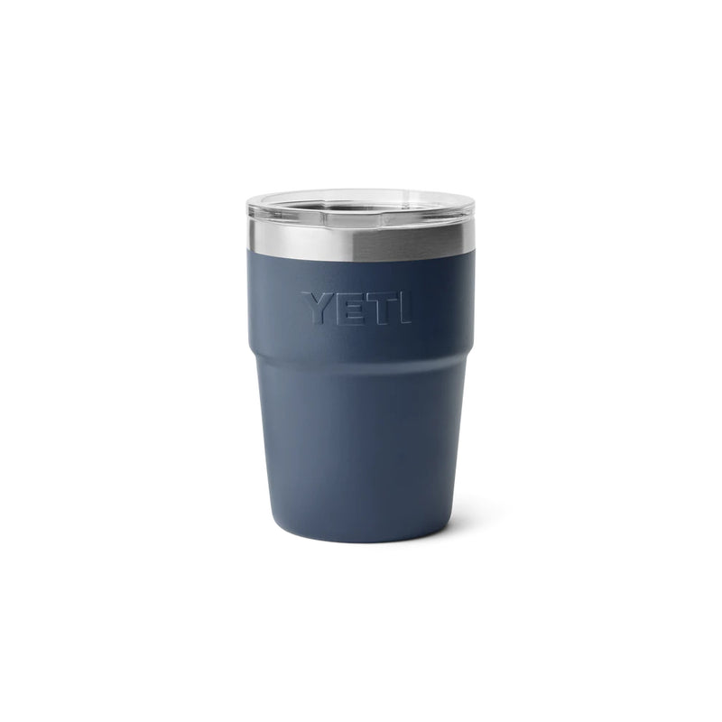 Navy | YETI 16oz Rambler Stackable Cup Image Showing Back View, With Lid On.