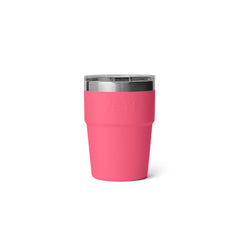 Tropical Pink | Yeti 16oz Rambler Stackable Cup side view with lid on.