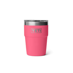 Tropical Pink | 16oz stackable Rambler side view with engraved Yeti logo.