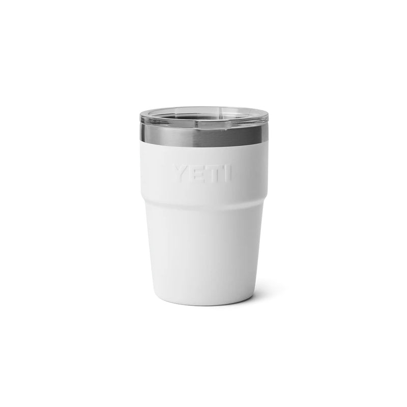 White | YETI 16oz Rambler Stackable Cup Image Showing Back View, Lid On.