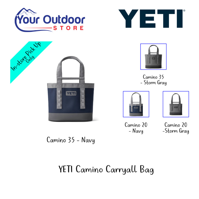 YETI Camino Carryall Bag. Hero Image Showing Variants, Logos and Title. 