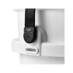 White | YETI Loadout Bucket Image Showing Close Up View Of Handle Strap And Tie Down Point.