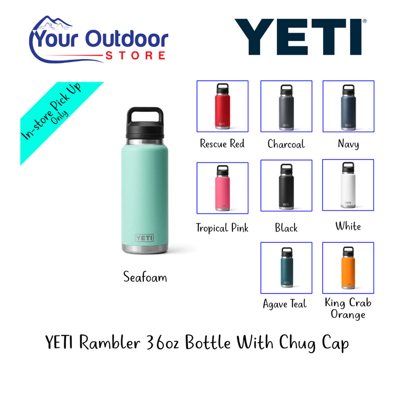 YETI Rambler 36oz Bottle With Chug Cap | Hero Image Show All Logos, Titles And Variants.