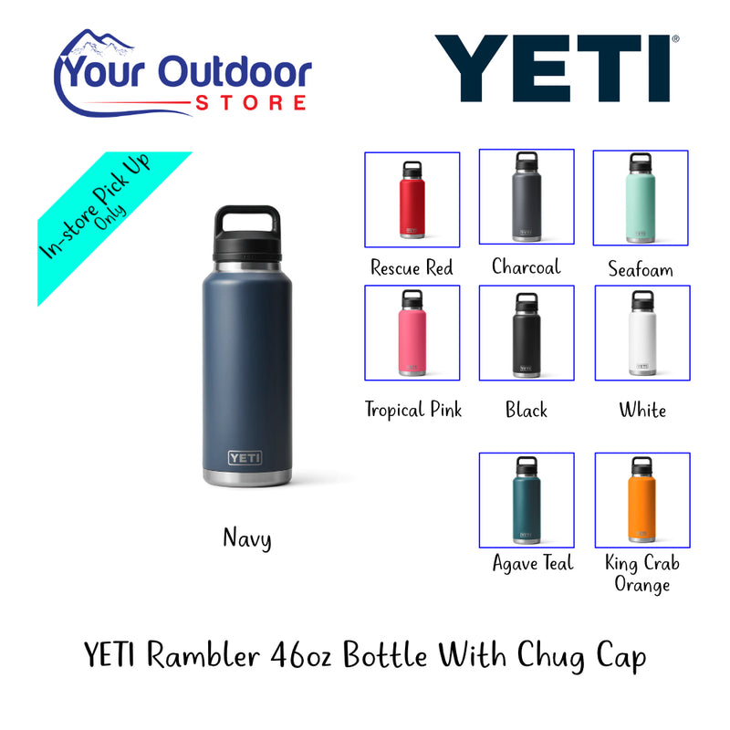 YETI Rambler 46oz Bottle With Chug Cap | Hero Image Showing All Logos, Titles And Variants.
