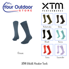 XTM Adult Heater Sock | Hero Image Displaying All Logos, Titles And Variants.