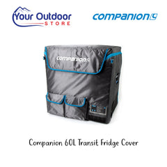 Companion 60 Litre Transit Fridge Cover. Hero image with title and logos