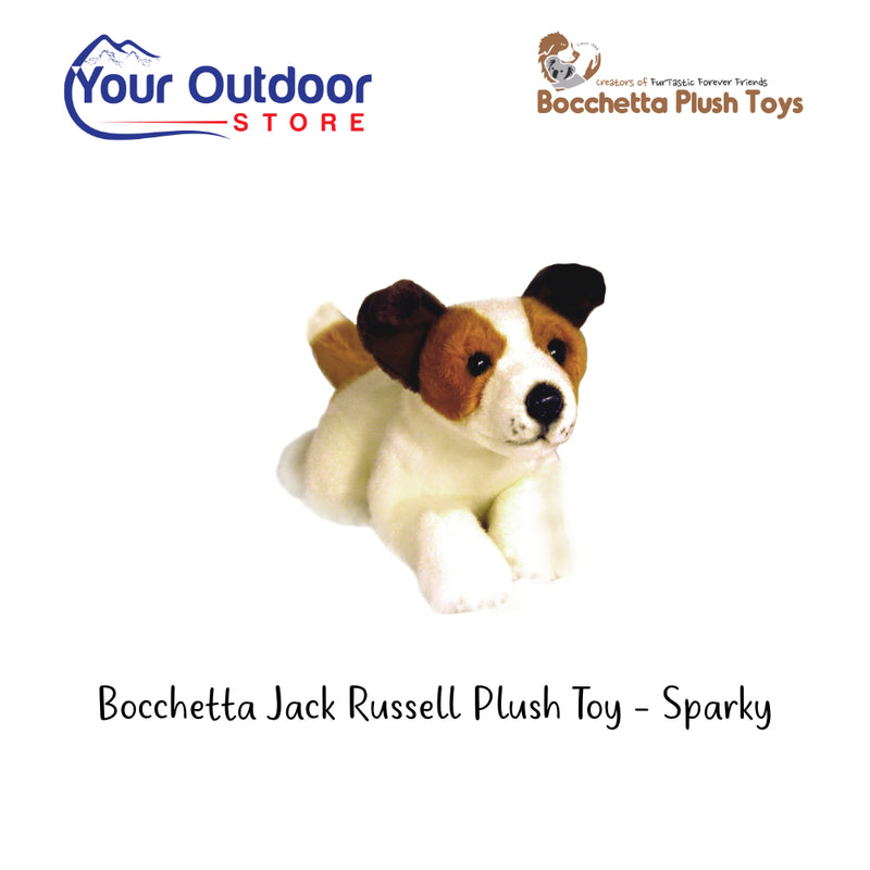 Bocchetta Jack Russell Plush Toy - Sparky. Hero Image Showing Logos and Title.