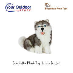 Bocchetta Plush Toy Husky - Button. Hero Image Showing Logos and Title. 