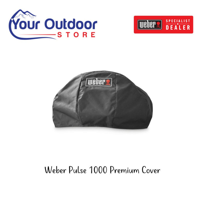 Black | Weber Pulse 1000 Premium Cover. Hero image with title and logos