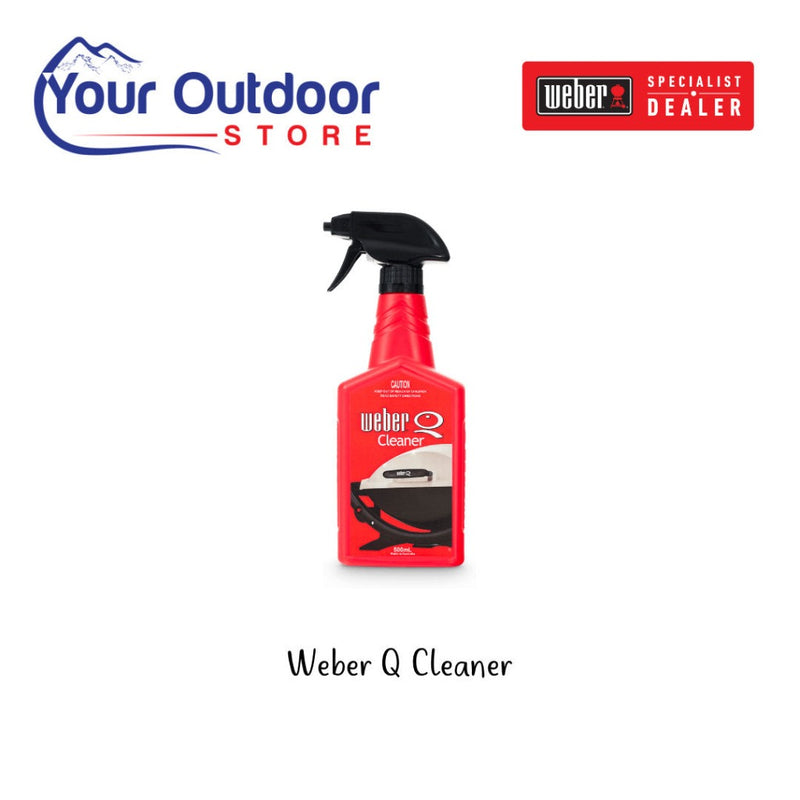 Red | Weber Q Cleaner. Hero image with title and logos