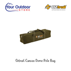 Oztrail Canvas Dome Pole Bag. Hero image with title and logos