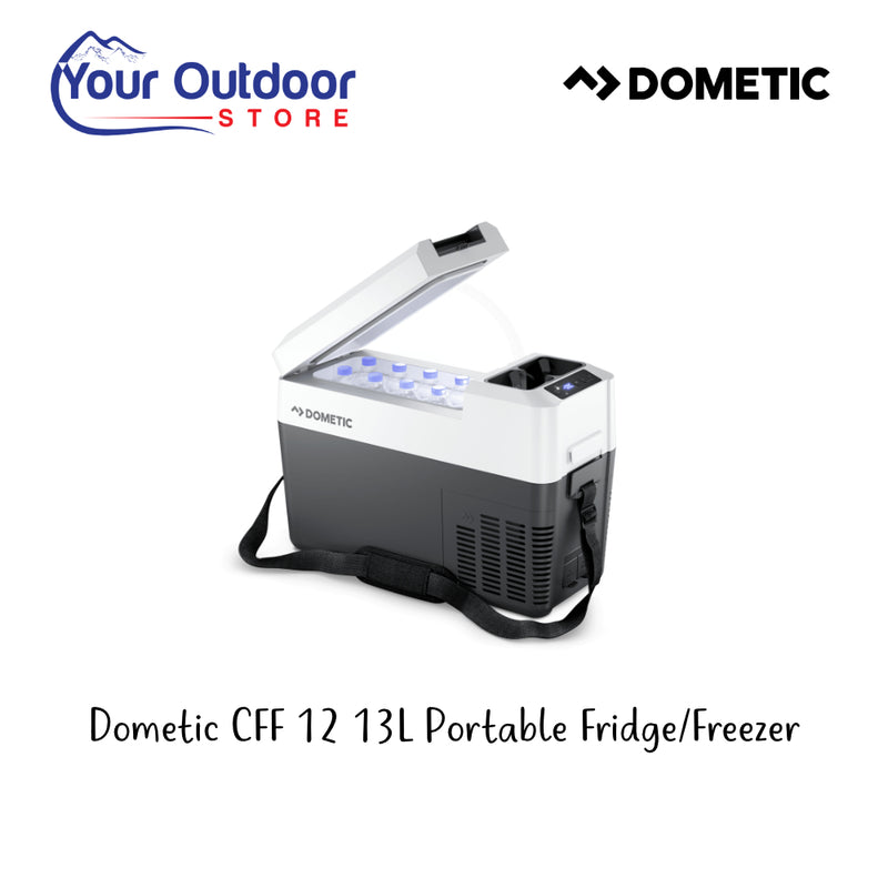 Dometic 13L Compressor Fridge or Freezer. Hero image with title and logos