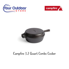Campfire 3.2 Quart Combo Cooker. Hero image with title and logos