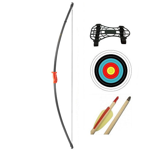 Ek Crusader Junior Recurve Bow Set | pack Contents including strung bow, target Face, Simple Quiver and Tail and Point of Arrows | Your Outdoor Store