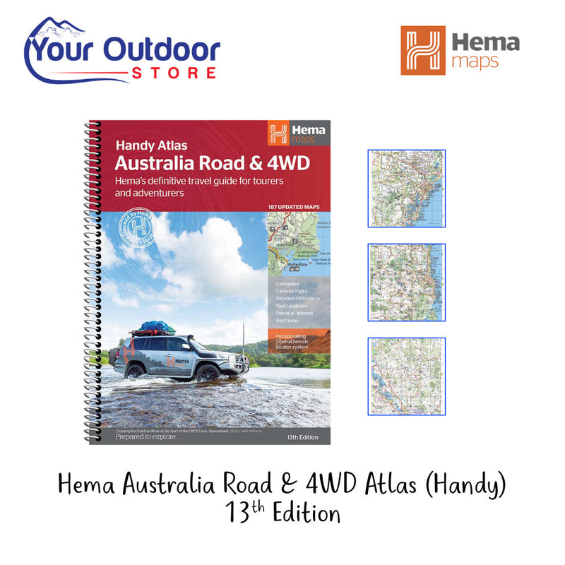 Hema Australian Road and 4WD Atlas (Handy). Hero image with title and logos