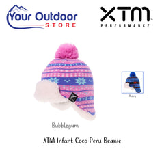 XTM Infant Coco Peru Beanie. Branded image with navy insert