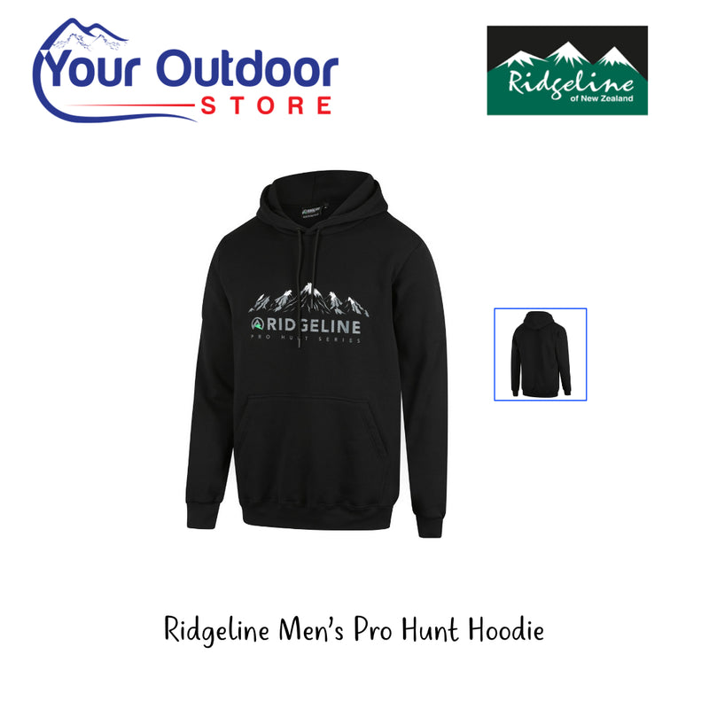 Black | Ridgeline Mens Pro Hunt Hoodie. Hero Image with logos and title