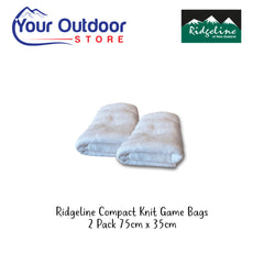 Ridgeline Compact Knit Game Bags. 2 Pack - 75cm x 35cm. Hero Image Showing Logos and Title. 
