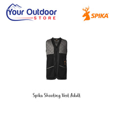 Spika Shooting Vest - Adult. Hero Image Showing Logos and Title. 