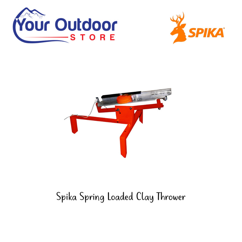 Spika Spring Loaded Clay Thrower. Hero Image Showing Logos and Title. 