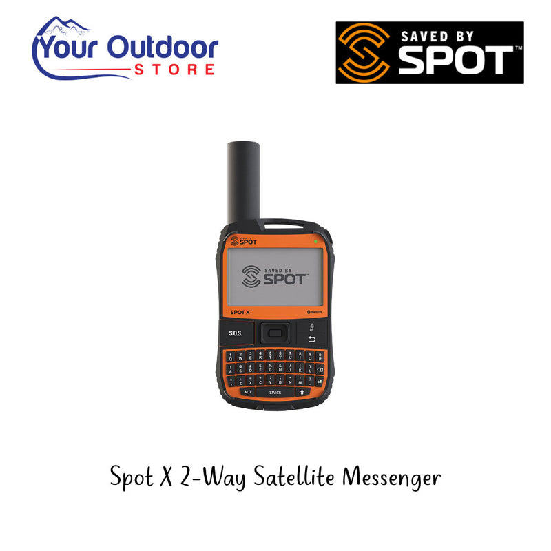 Spot X 2 Way Satellite Messenger. Hero image with title and logos