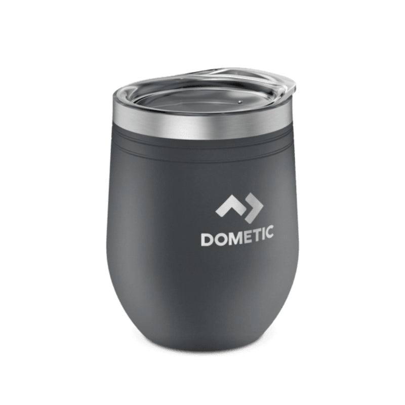Slate | Side view of the tumbler with clear lid on. Dark grey colour