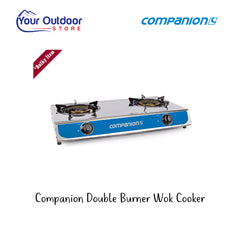 Companion Double Burner Wok Cooker. Hero image with title and logos