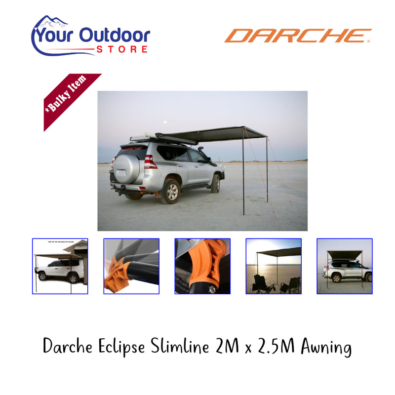 Darche Eclipse Slimline 2m x 2.5m Awning. Hero image with title and logos