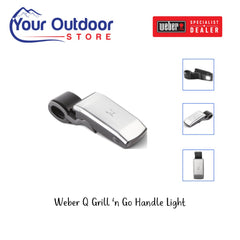 Black | Weber Q Grill ‘n Go Handle Light. Hero image with logos and title