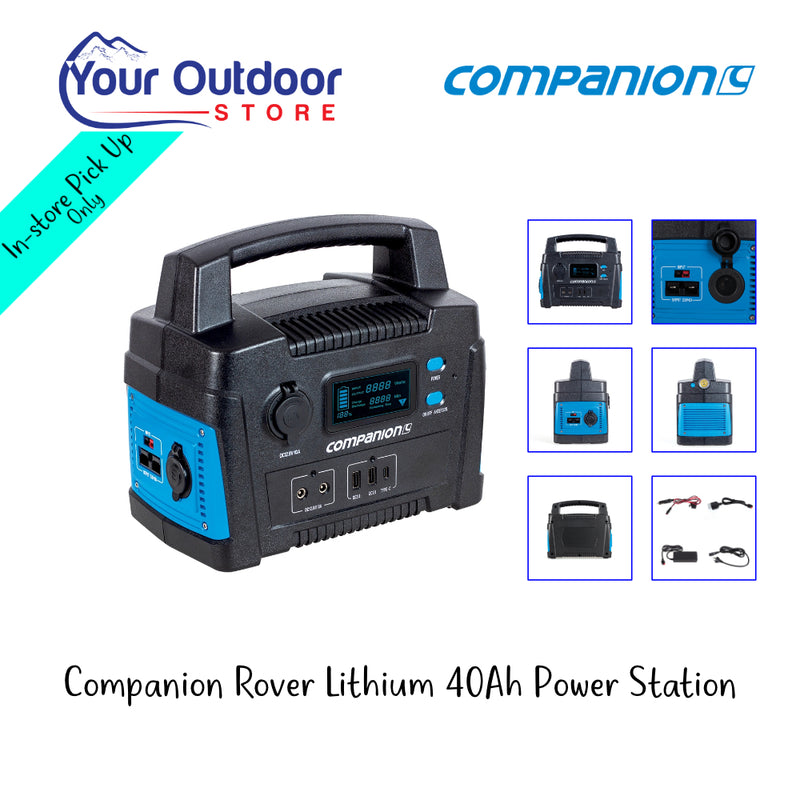 Companion Rover Lithium 40AH Power Station. Hero image with title and logos.