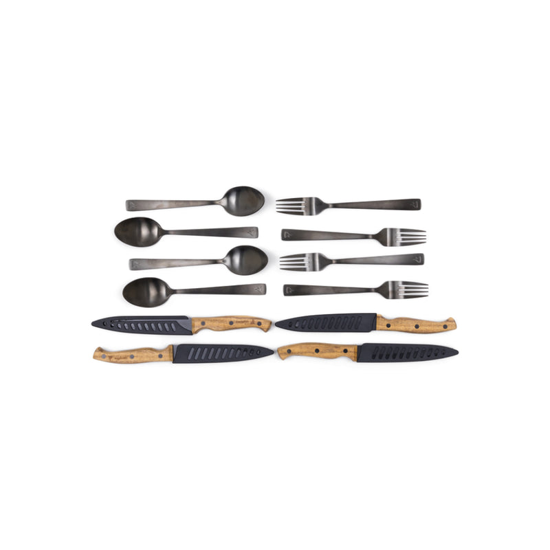 Black | Campfire 12 Piece Premium Cutlery Set Image Showing No Logos Or Titles.