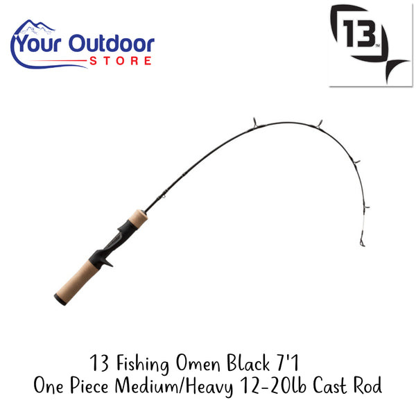 13 Fishing Black Omen 7'1 Cast Rod | Hero Image Showing All Logos And Titles.