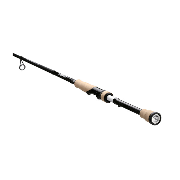 Black | 13 Fishing Omen Black 6'6 Spin Rod Image Showing Angled View Of Grip.