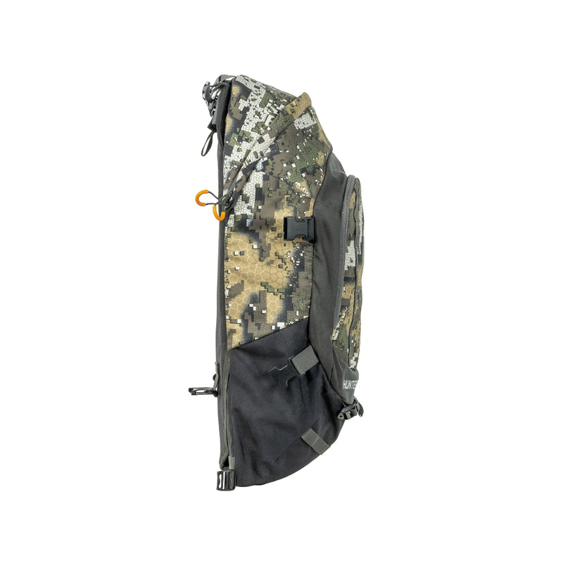 Desolve Veil Camo | Hunters Element Arete Bag 25L - Side View Showing Clips for Arete Frame. 