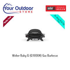 Weber Baby Q (Q1000N) Gas Barbecue. Hero Image Showing Logos and Title. 
