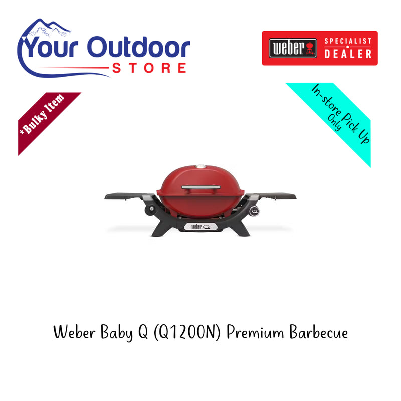 Weber Baby Q (1200N) Premium Barbecue. Hero Image Showing Logos and Title. 