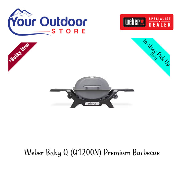 Weber Baby Q (1200N) Premium Barbecue. Hero Image Showing Logos and Title. 